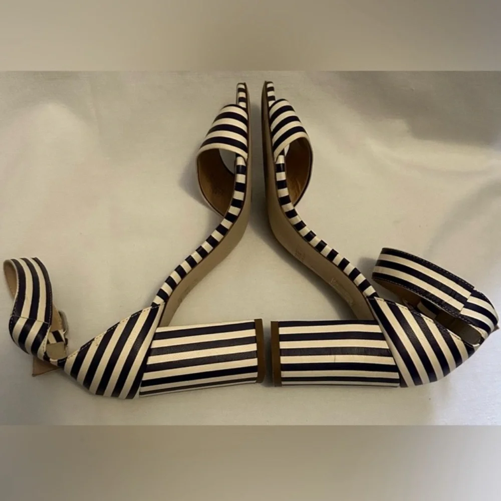 J. Crew Navy & White Striped Block Heel Sandals - Picture 10 of 12